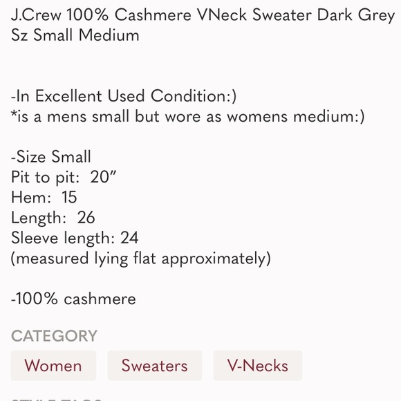 J.Crew 100% Cashmere VNeck Sweater Dark Grey Sz Small Fall Winter Cozy - Picture 9 of 10